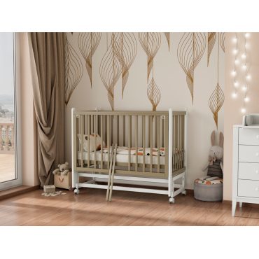Кроватка детская Lunna Lika с маятником и колесами + быстросъемная стенка цвет:  кашемир / стойки белые