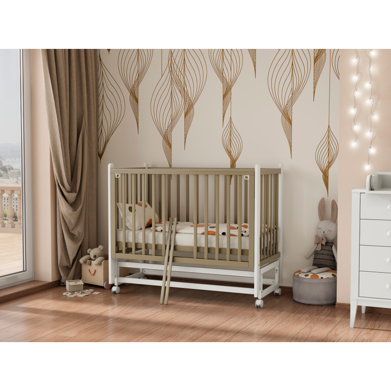 Кроватка детская Lunna Lika с маятником и колесами + быстросъемная стенка цвет:  кашемир / стойки белые
