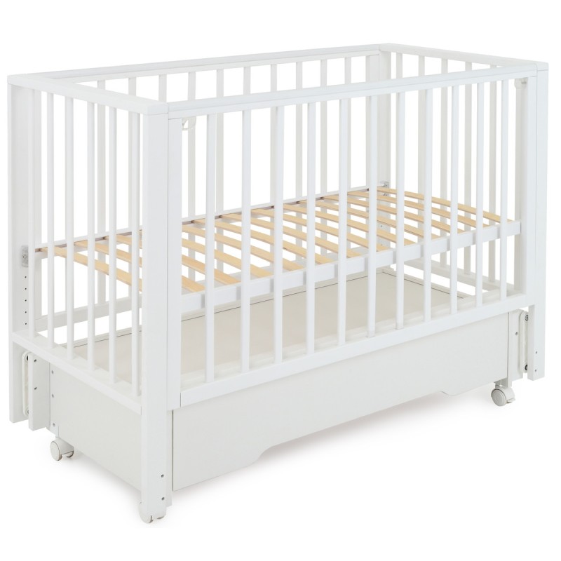 Кроватка детская деревянная с маятником, ящиком + быстросъемная стенка Rant Bergen Plus цвет: cloud white