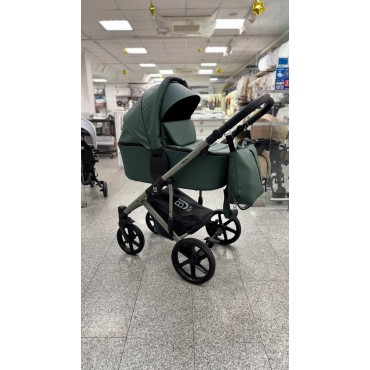 Коляска детская 2 в 1 Bjoy Mia кожа цвет: зеленая на оливковой раме 06