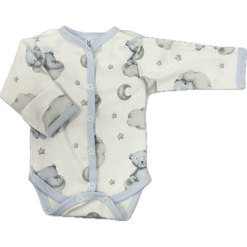 Боди с длинным рукавом на кнопках Newborn 50 см принт: мишки на облаках Т-131