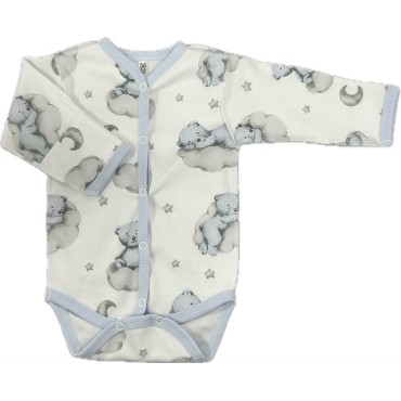 Боди с длинным рукавом на кнопках 56-62 см принт: мишки на облаках Т-131