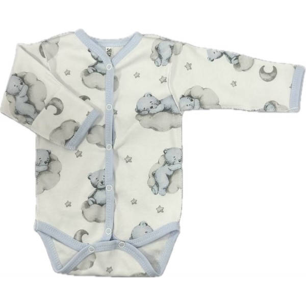 Боди с длинным рукавом на кнопках 56-62 см принт: мишки на облаках Т-131