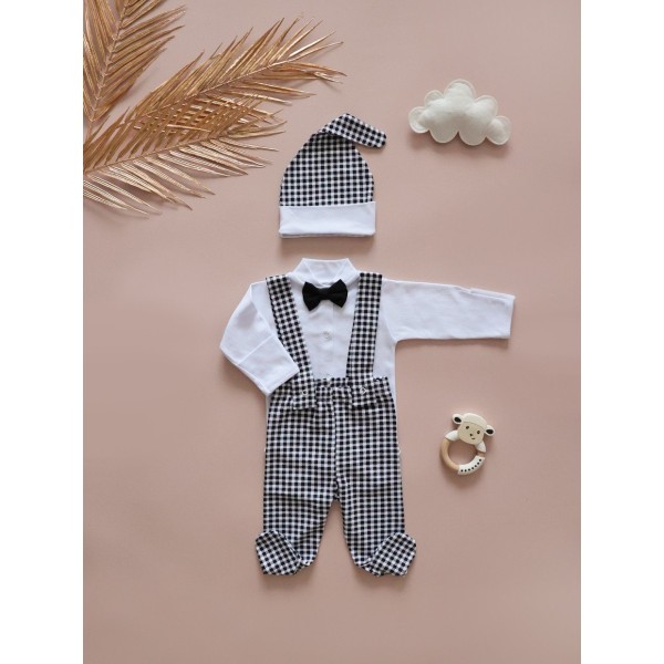 Боди с ползунками 56-62 см на подтяжках для мальчика цвет: черно-белый Т-175-1