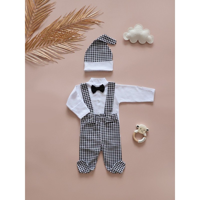 Боди с ползунками 56-62 см на подтяжках для мальчика цвет: черно-белый Т-175-1