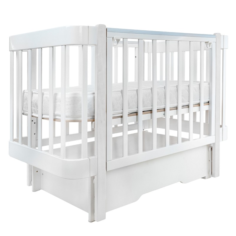 Кроватка деревянная Pituso Olivia с маятником, ящиком и быстросъемной автостенкой цвет: белый/белый