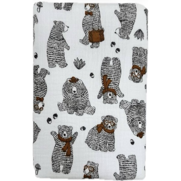 Непромокаемая многоразовая пеленка из муслина 60*90 см цвет: медведи с шарфом