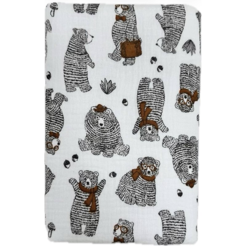 Непромокаемая многоразовая пеленка из муслина 60*90 см цвет: медведи с шарфом