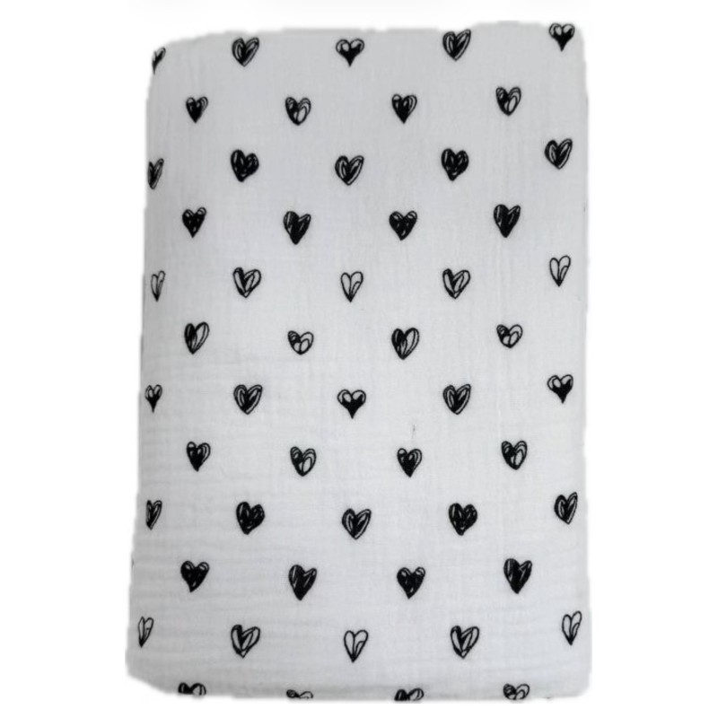 Непромокаемая многоразовая пеленка из муслина 60*90 см цвет: сердечки черные