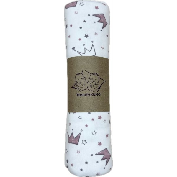 Детская трикотажная пеленка интерлок-пенье 90 х 100 см цвет: короны розовые TE 0117