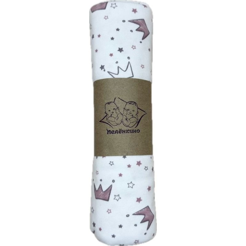 Детская трикотажная пеленка интерлок-пенье 90 х 100 см цвет: короны розовые TE 0117