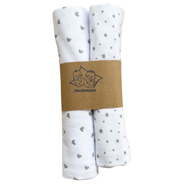 Набор трикотажных пеленок 2 шт 90 х 100 см цвет: серые звезды / серые сердечки TE 3001