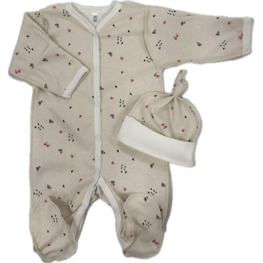 Комплект: Слип на кнопках + шапочка-узелок со швами наружу 50 см Newborn  "Желуди" Т-097