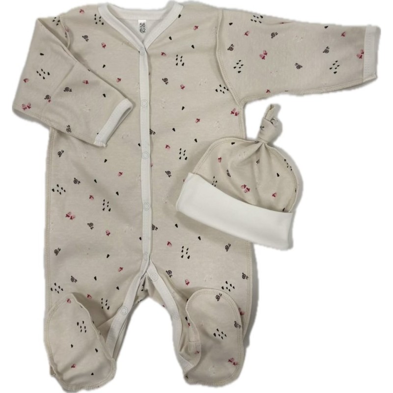 Комплект: Слип на кнопках + шапочка-узелок со швами наружу 56-62 см "Желуди" Т-097