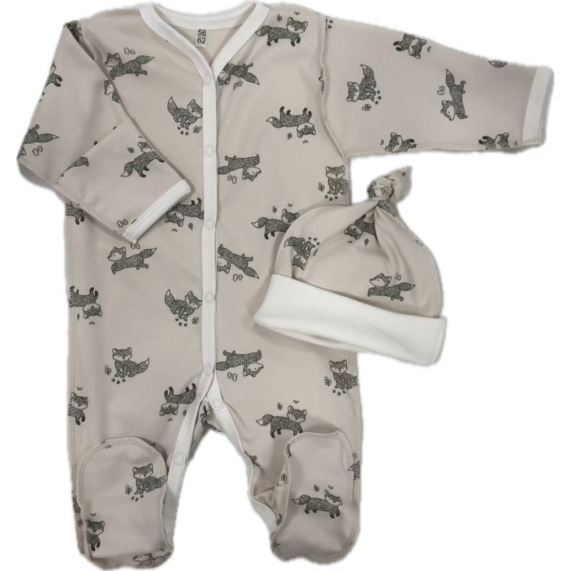 Комплект: Слип на кнопках + шапочка-узелок со швами наружу 56-62 см "Лисички" Т-097