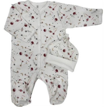 Комплект: Слип на кнопках + шапочка-узелок со швами наружу 56-62 см "Созвездия" Т-097