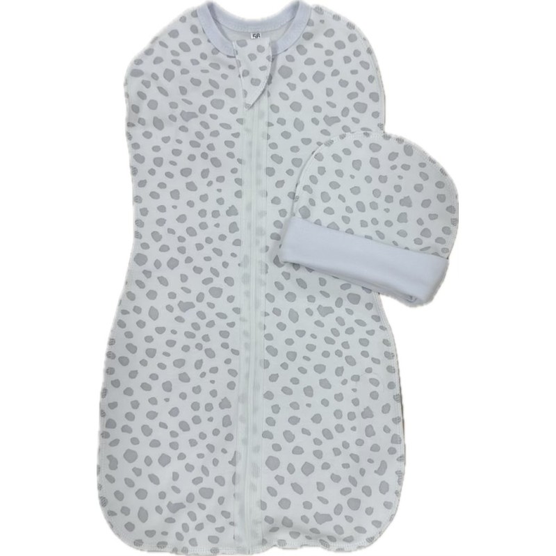 Пеленка-кокон на молнии с шапочкой 50-56 см принт: пятнышки серые маленькие Т-007