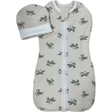 Пеленка-кокон на молнии с шапочкой 50-56 см принт: лисички Т-007