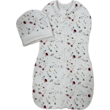 Пеленка-кокон на молнии с шапочкой 50-56 см принт: созвездия Т-007