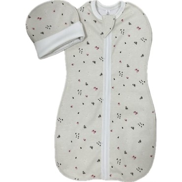 Пеленка-кокон на молнии с шапочкой 50-56 см принт: желуди Т-007