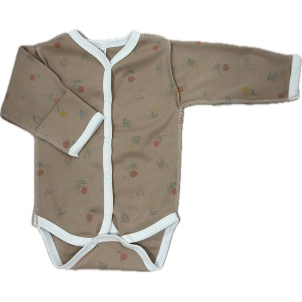 Боди с длинным рукавом на кнопках Newborn 50 см принт: цветы на капучино Т-131