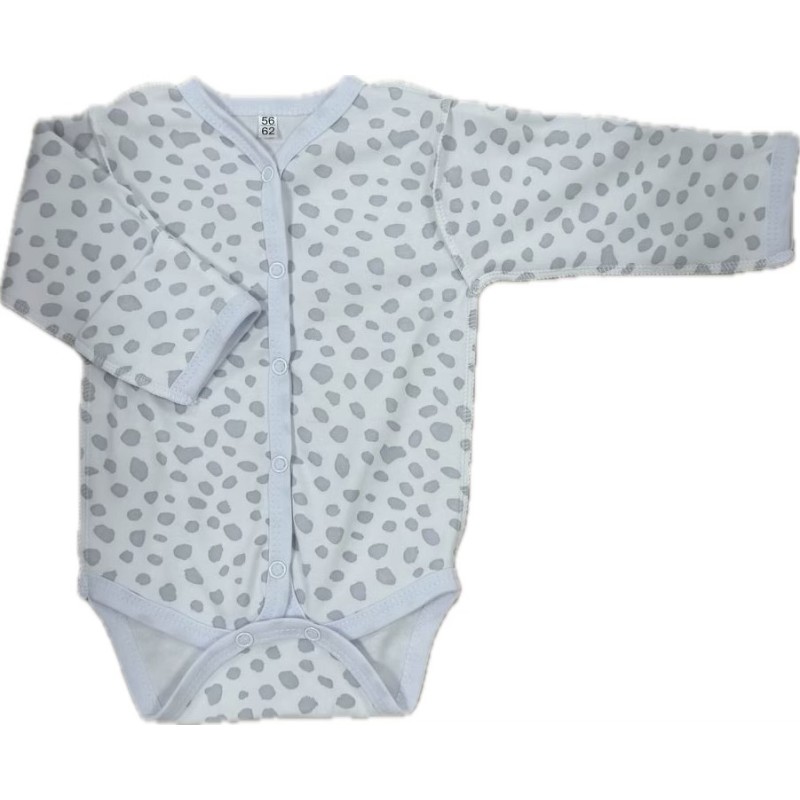 Боди с длинным рукавом на кнопках 56-62 см принт: пятнышки серые маленькие Т-131
