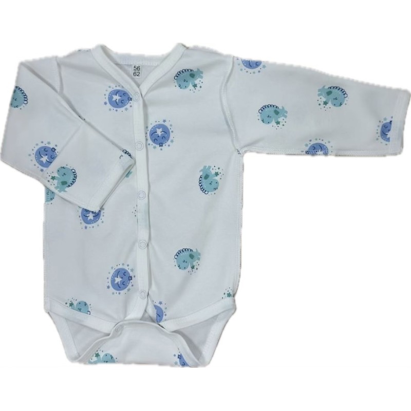 Боди с длинным рукавом на кнопках 56-62 см принт: дино и луна Т-131 Боди с длинным рукавом на кнопках 56-62 см принт: дино и луна Т-131