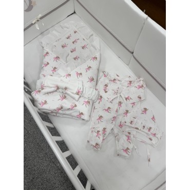 Муслиновый комплект на выписку и прогулки 4 предмета цвет: белый балеринки 0404/2