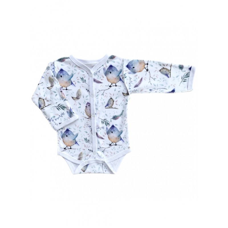 Боди с длинным рукавом на кнопках 56-62 см принт: птички Т-131 Боди с длинным рукавом на кнопках 56-62 см принт: птички Т-131