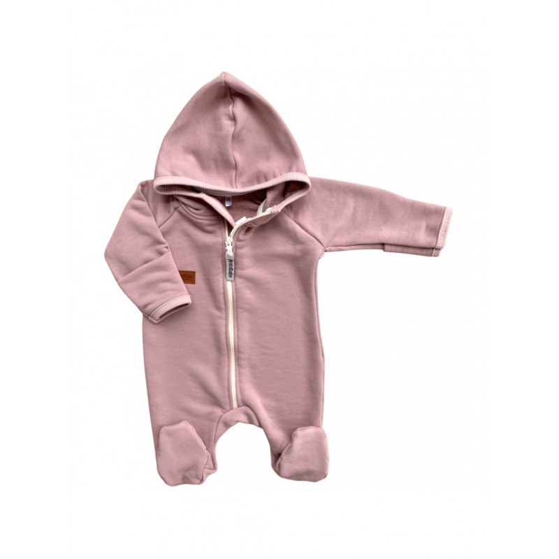 Детский утепленный хлопковый комбинезон с капюшоном (футер без подклада) 62-68 см цвет: пудра В054 Детский утепленный хлопковый комбинезон с капюшоном (футер без подклада) 62-68 см цвет: пудра В054