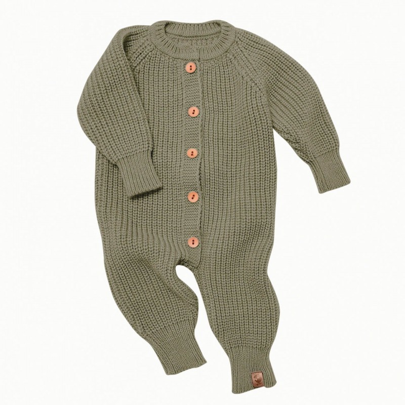 Вязаный шерстяной комбинезон Woolly 56-68 см цвет: хаки 990-119 Вязаный шерстяной комбинезон Woolly 56-68 см цвет: хаки 990-119