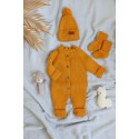 Детский вязаный набор: комбинезон +шапочка+носочки 56-68 см цвет: горчица В059