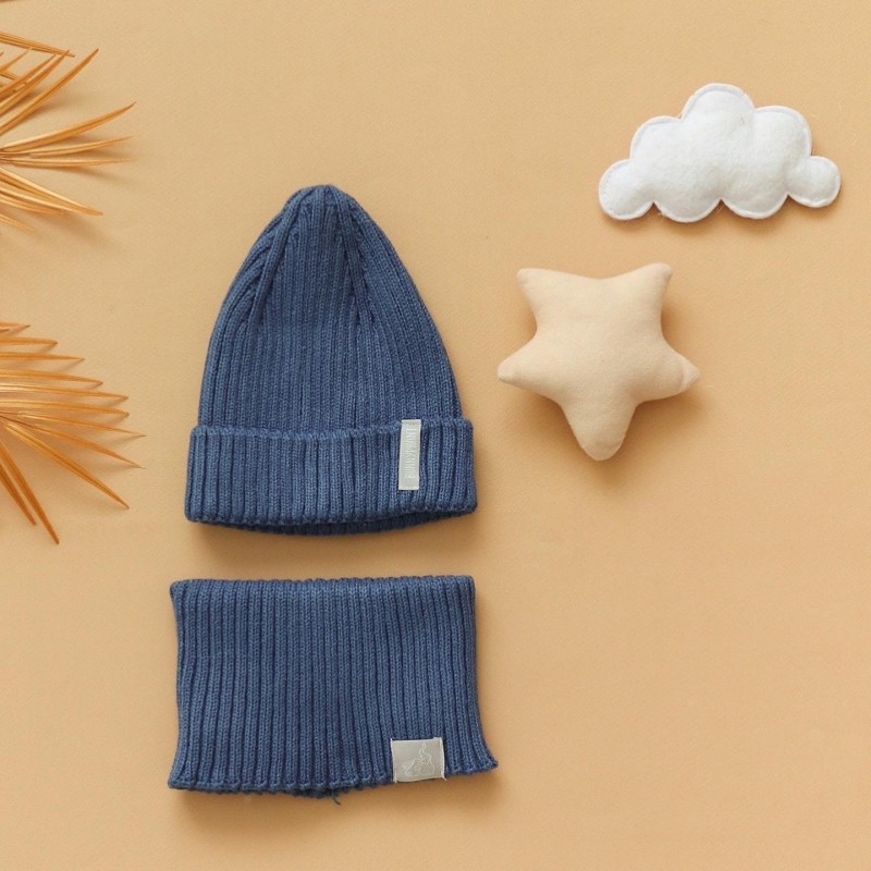 Комплект шапочка + снуд вязаные 40-46 см цвет: синий В071