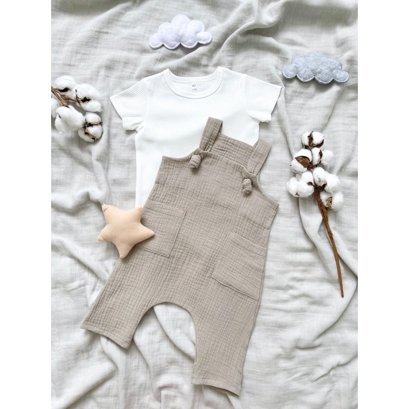 Комбинезон-песочник из муслина на лямках 80 см цвет: песочный М-003 Комбинезон-песочник из муслина на лямках 80 см цвет: песочный М-003