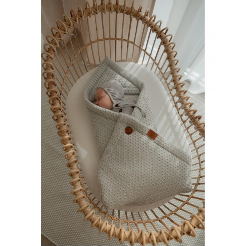 Вязаный теплый конверт - плед для малыша Демисезон " UNIVERSAL" 85*85 цвет: светло-серый W013N-049-200