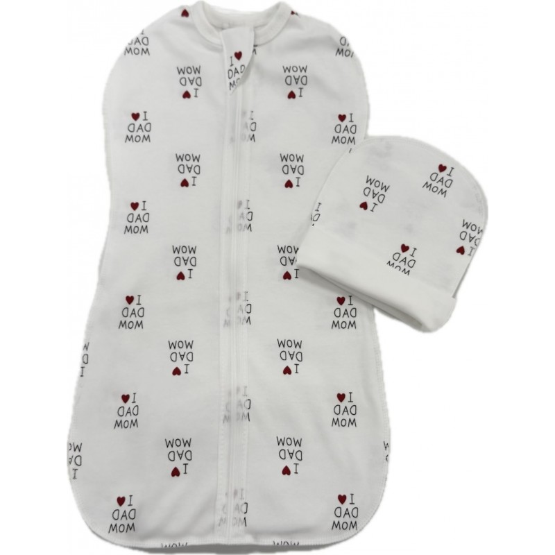 Пеленка-кокон на молнии с шапочкой 62-68 см принт: I love Mom&Dad Т-007