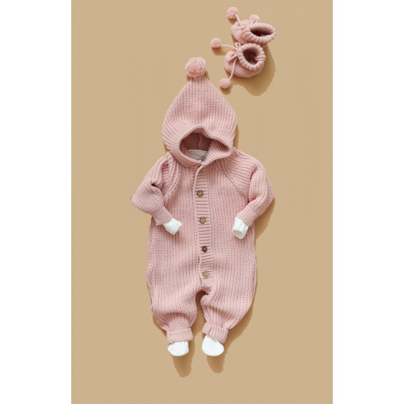 Вязаный детский комбинезон с капюшоном 56-68 см цвет: пудровый В064 Вязаный детский комбинезон с капюшоном 56-68 см цвет: пудровый В064