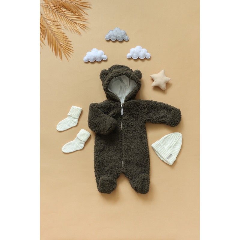 Детский комбинезон из шерпы " Мишка Teddy" 56-62 см цвет: хаки В072 Детский комбинезон из шерпы " Мишка Teddy" 56-62 см цвет: хаки В072