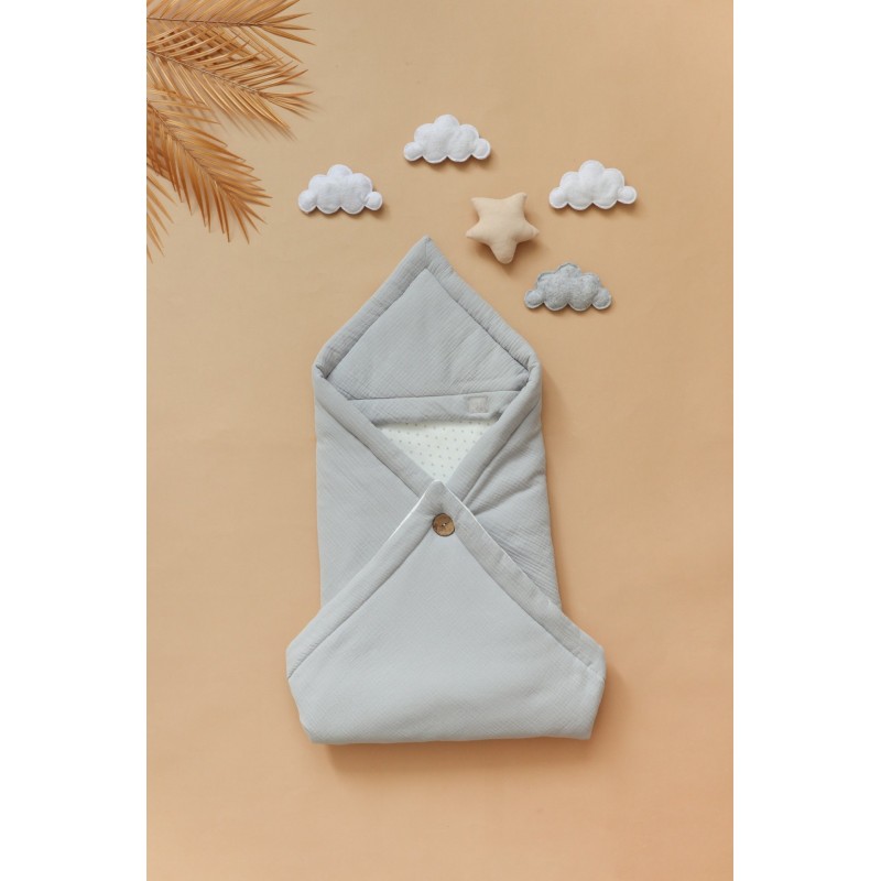 Конверт-одеяло муслиновый на выписку и прогулки на пуговице цвет: серый 0402 Конверт-одеяло муслиновый на выписку и прогулки на пуговице цвет: серый 0402