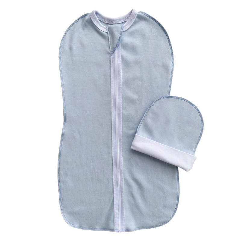 Пеленка-кокон на молнии с шапочкой 56-62 см цвет: небесный Т-007/О Пеленка-кокон на молнии с шапочкой 56-62 см цвет: небесный Т-007/О