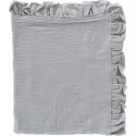 Муслиновый двусторонний плед-конверт с рюшей 100*100 см цвет: серый / белый П-066