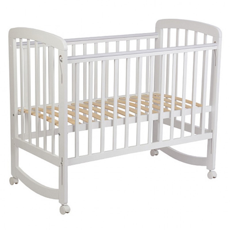 Кровать детская деревянная Polina колесо-качалка + накладки-грызунки  цвет: белый 0003109-04