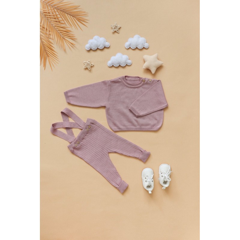 Вязаный комплект джемпер + штанишки 62 см цвет: пудровый В-092