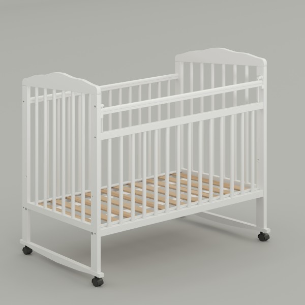 Кровать детская деревянная Джованни Comfort колесо-качалка + накладки-грызунки цвет: белый