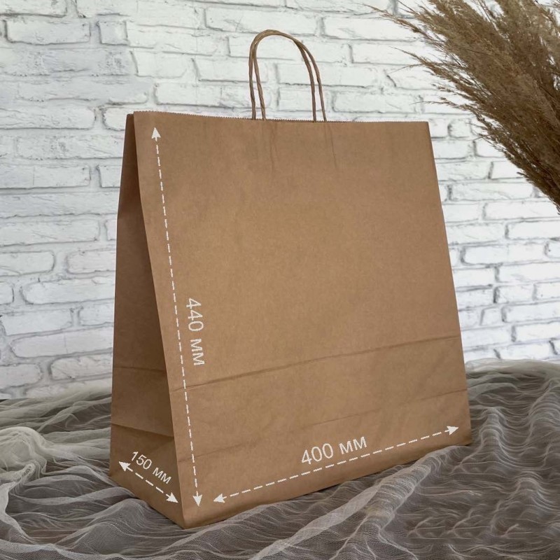 Пакет бумажный с ручками 400х150х440 мм цвет: бурый Пакет бумажный с ручками 400х150х440 мм цвет: бурый