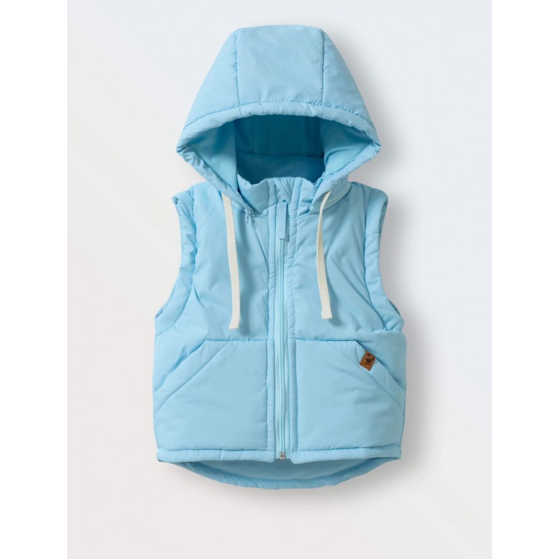 Теплая жилетка со съемным капюшоном 80-92 см цвет: небесно-голубой 110-210