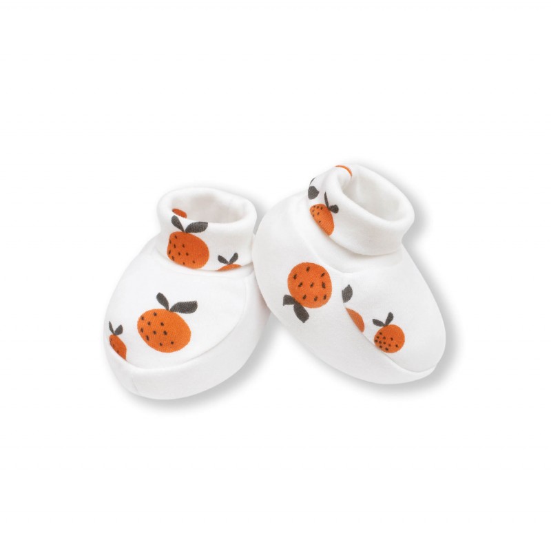 Пинетки из трикотажа 0-3 месяца цвет: апельсинки на экрю 1526-172 Пинетки из трикотажа 0-3 месяца цвет: апельсинки на экрю 1526-172