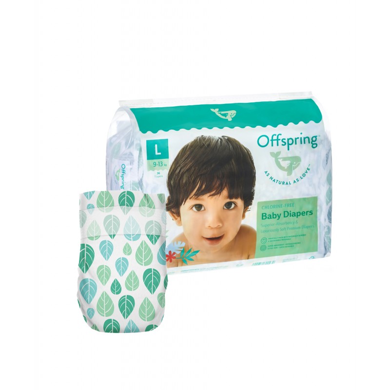Эко-подгузники Offspring L 9-13 кг 36 шт цвет: листочки