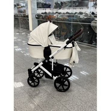 Коляска детская 2 в 1 Bjoy Mia LT кожа цвет: латте на белой раме 01