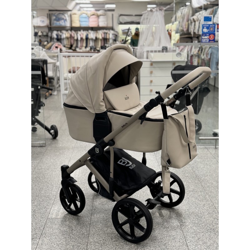 Коляска детская 2 в 1 Bjoy Mia LT кожа цвет: бежевая на бежевой раме 02